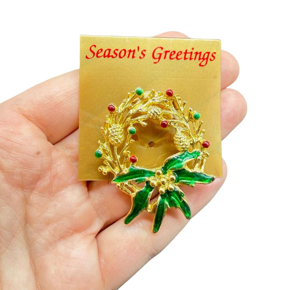 Vintage Jewelry Christmas Wreath Brooch Holiday Pin